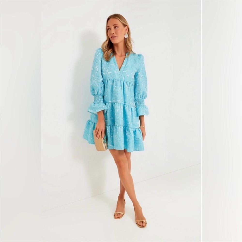 NWT Tuckernuck Pomander Place Blue Daisy Jacquard Kenzo Dress Ruffle Tiered S